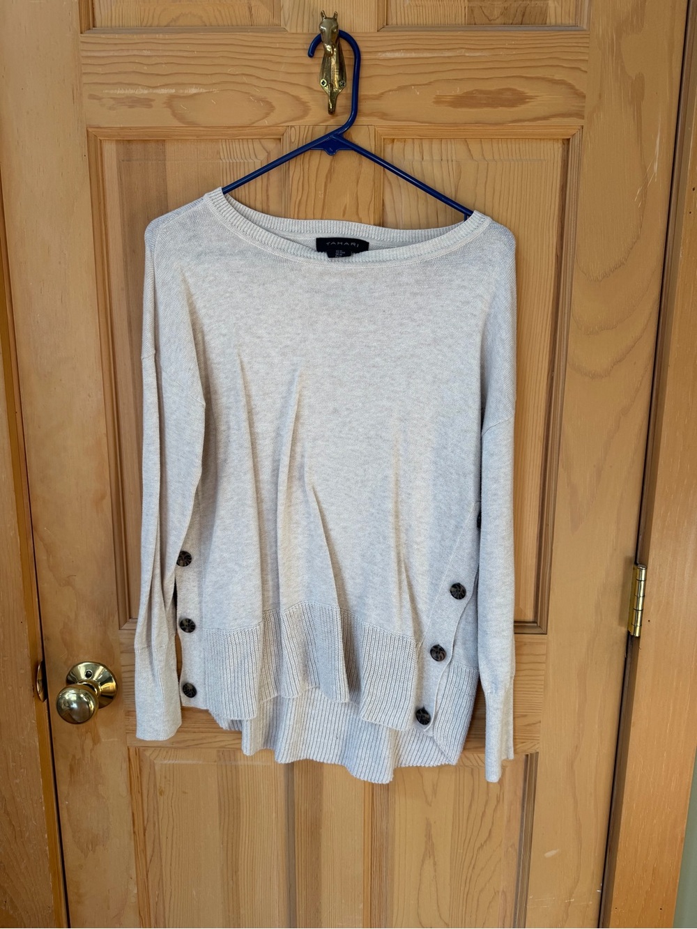 Tahari Cream Side-Button Lightweight Sweater